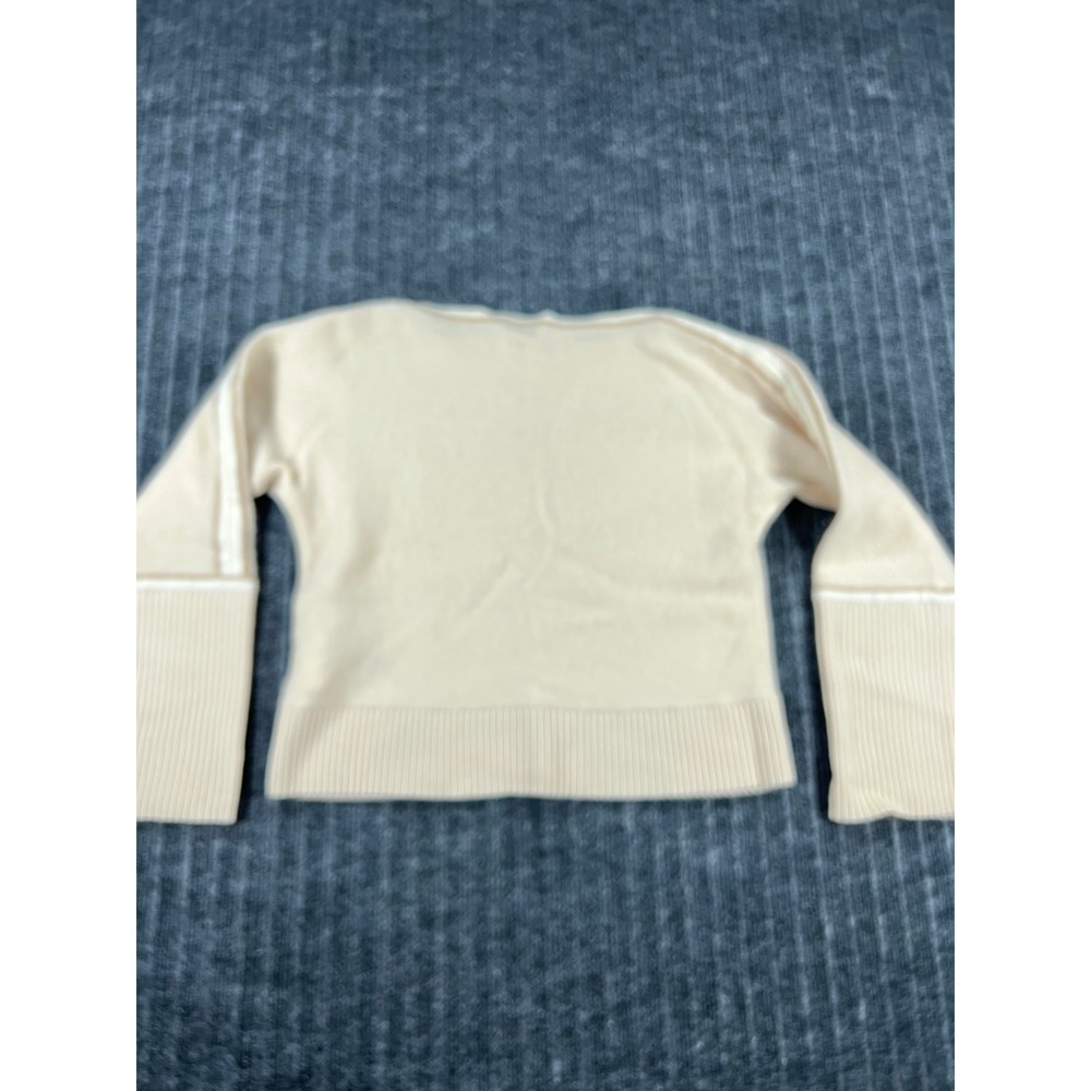 CLUB MONACO Ralph Lauren Cashmere Sweater Women L Beige Boat Neck Side Stripe